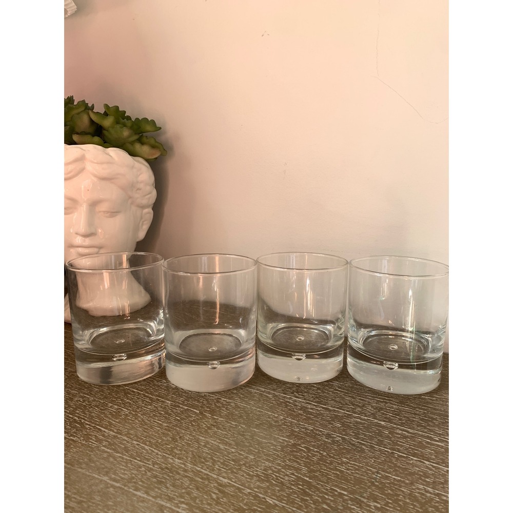 Set of 4 Bubble Base Whiskey Glasses Clear Glass Rocks Lowball Tumblers 4in